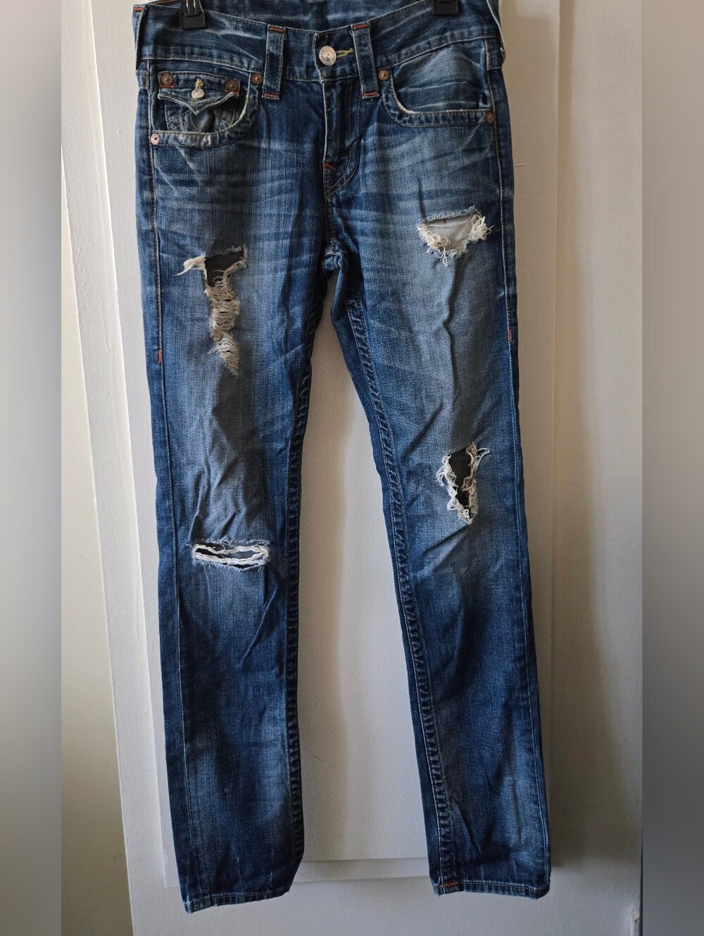 True Religion Distressed Medium Wash Skinny Jeans - Blue
